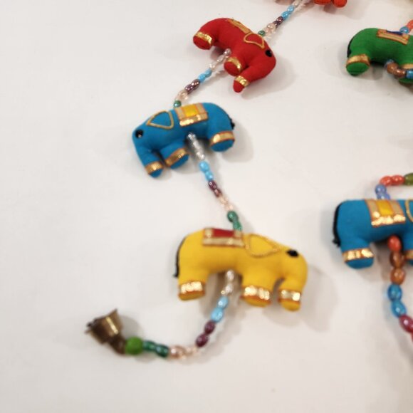 Fabric Elephant Garland Lot of 3 Bells Colorful Bright Chimes Indian Decoration - Picture 2 of 9